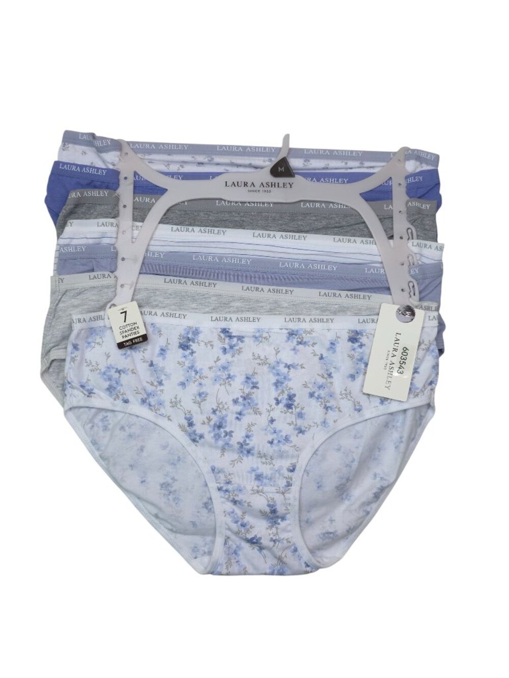 Laura Ashley 7-Pack Cotton Spandex Tag-Free Medium Panties Briefs Mid Rise Blue